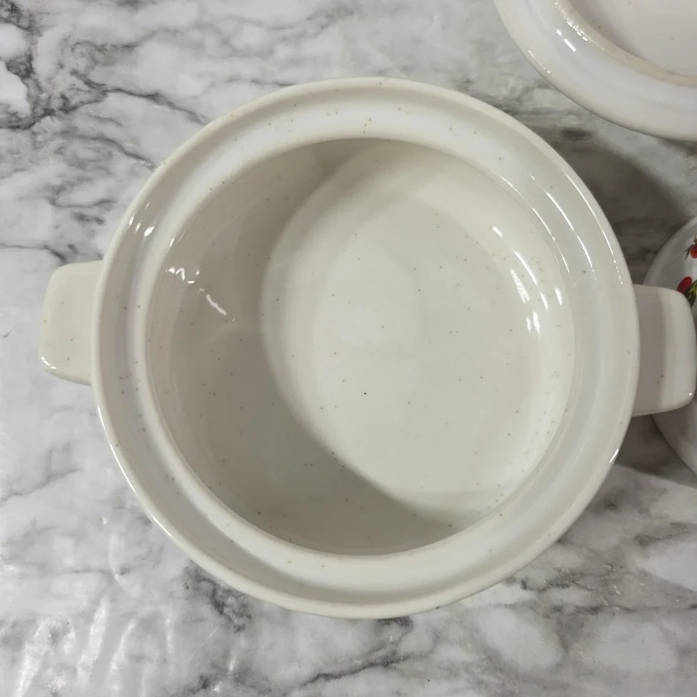 Sheffield strawberries n cream stoneware small vintage crock w/ lid & bowl read